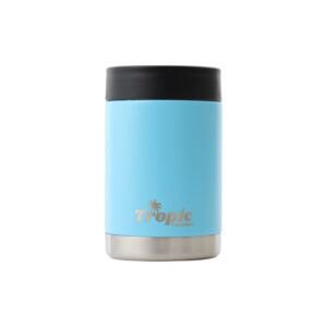 Baby Blue insulated Can Cooler with "Tropic Tumblers" logo