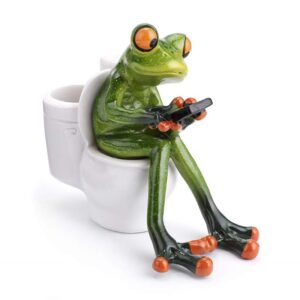 5 1/4 INCHES HIGH FROG TEXTING ON TOILET FIGURINE