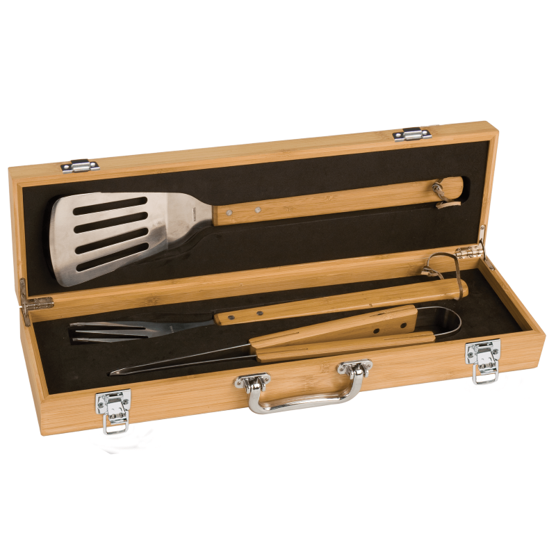 3-Piece Bamboo BBQ Set in Bamboo Case