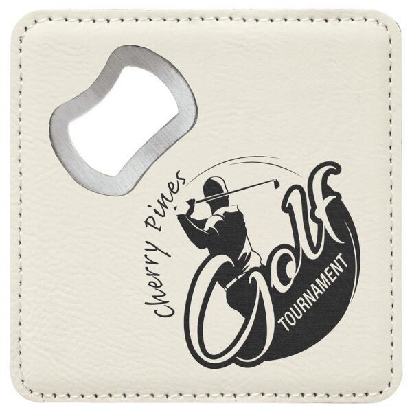 4" x 4" Square Laserable Leatherette Bottle Opener Coaster