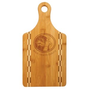 13 1/2" x 7" Paddle Shaped Bamboo Cutting Board with Butcher Block Inlay