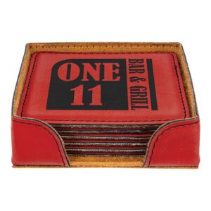 4" x 4" Red Square Laserable Leatherette 6-Coaster Set