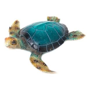 15 3/4 INCHES LONG BLUE POLYSTONE TURTLE FIGURINE